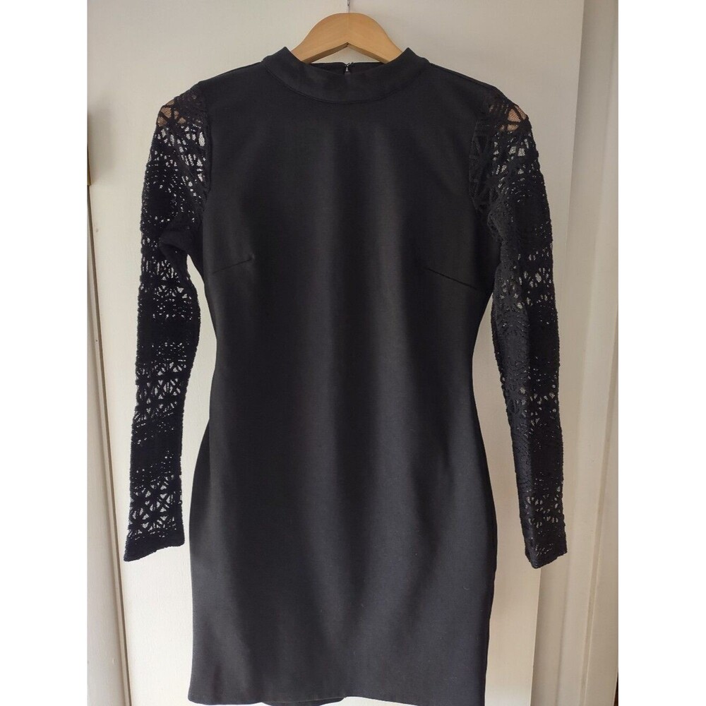 Lulus Black Bodycon Dress Size Small Long Sleeve Sheer Lace Mock Neck